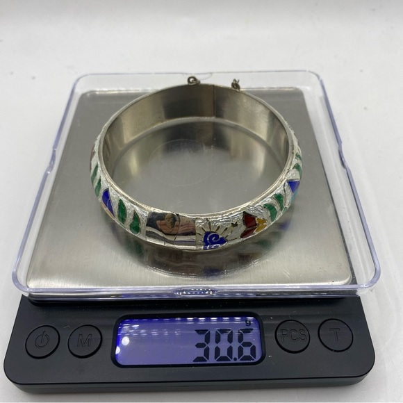Bracelet Bangle Vintage Siam Enamel Decor Thailand 925 Sterling Silver /7.5”in - Picture 12 of 12